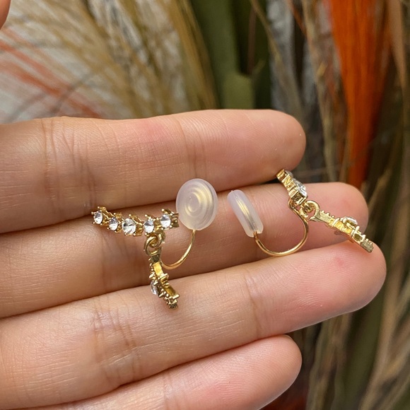 Clip On Star Earrings,Gold CZ Star Clip On Earrings, Climber Clip On Earrings - Picture 4 of 5